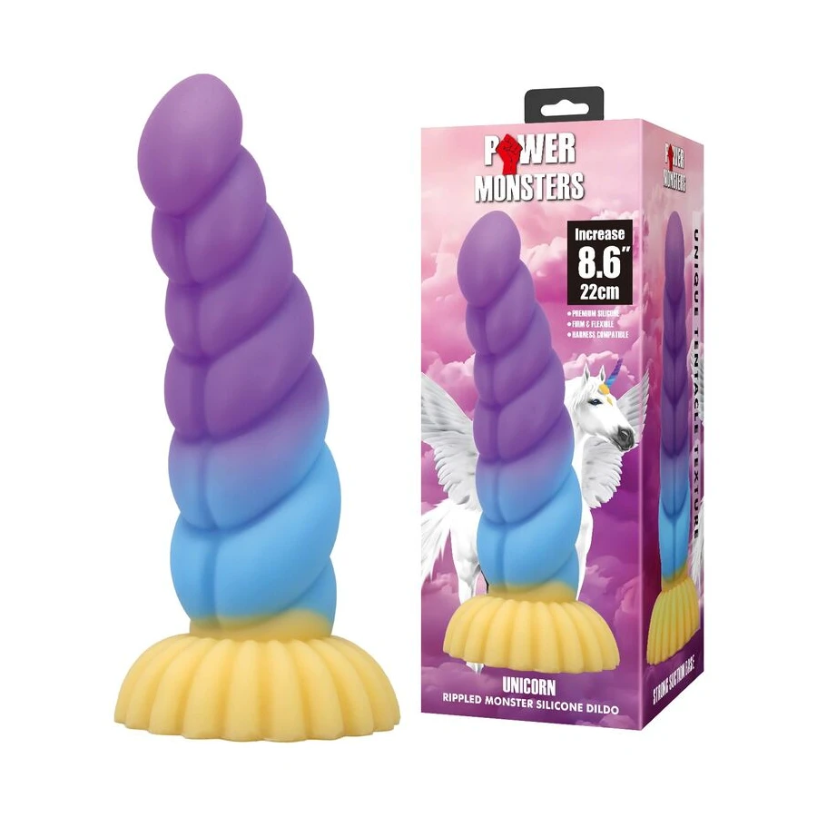POWER MONSTERS - UNICÓRNIO TRICOLOR FANTASIA DE SILICONE 22 CM Ø 5 CM